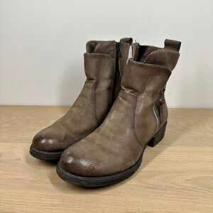 Miz Mooz Ankle Boots Womens 9 Brown Leather Side Zip Moto Boho Slouch Boots